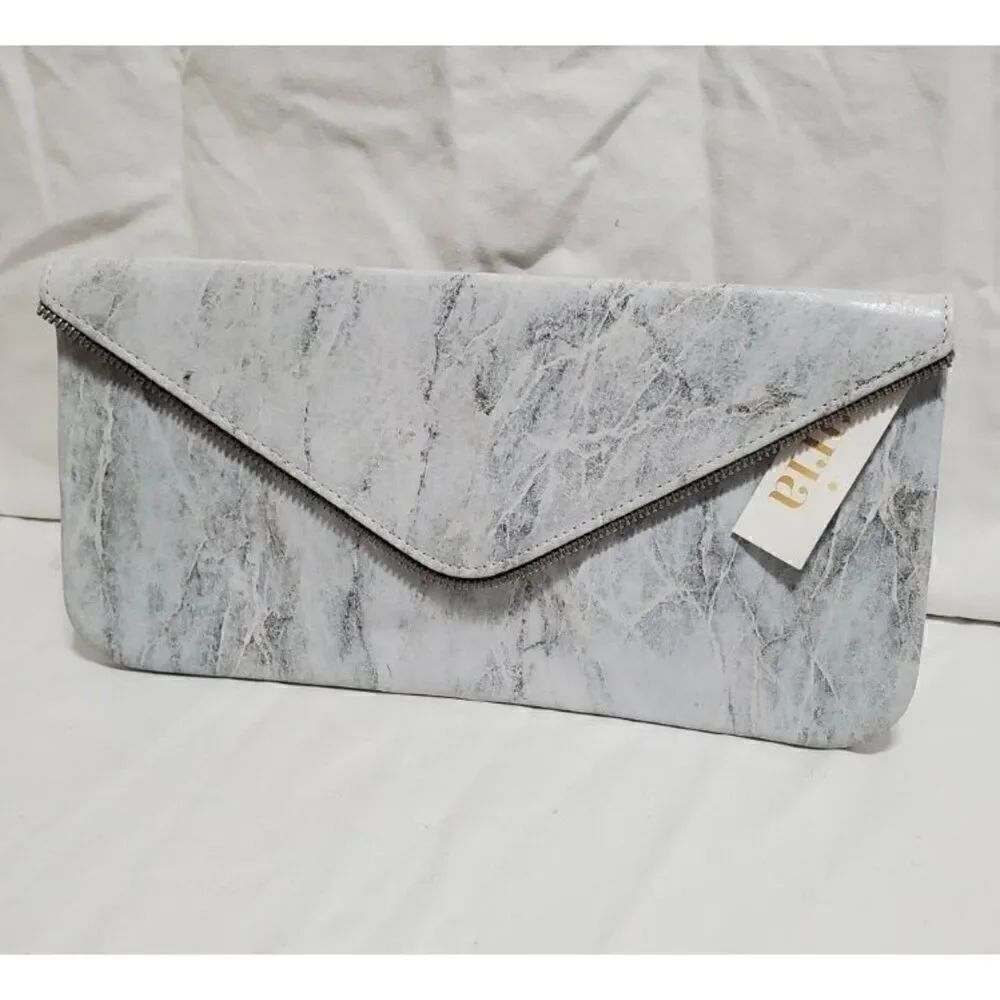 COASTAL ROAD -🎉HP🎉 Gray Marble Custom-Made Leather Zipper-Accent Envelope Clutch
